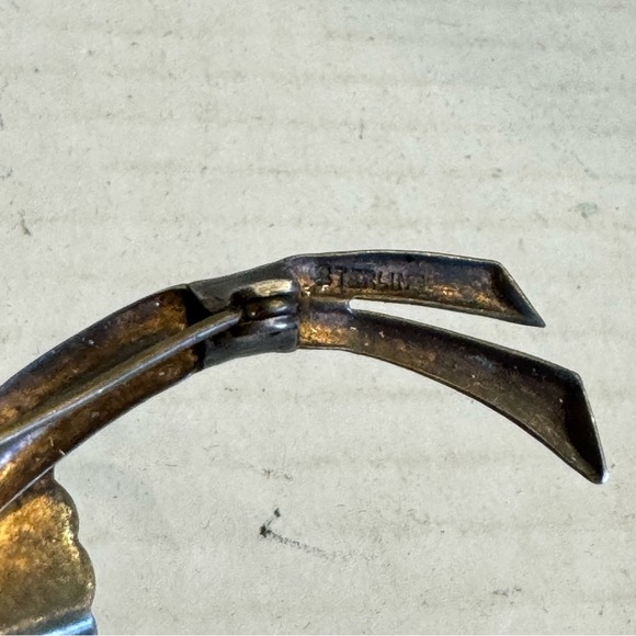 Huge antique flower blue glass crystals cabochon sterling silver brooch pin - Picture 5 of 16